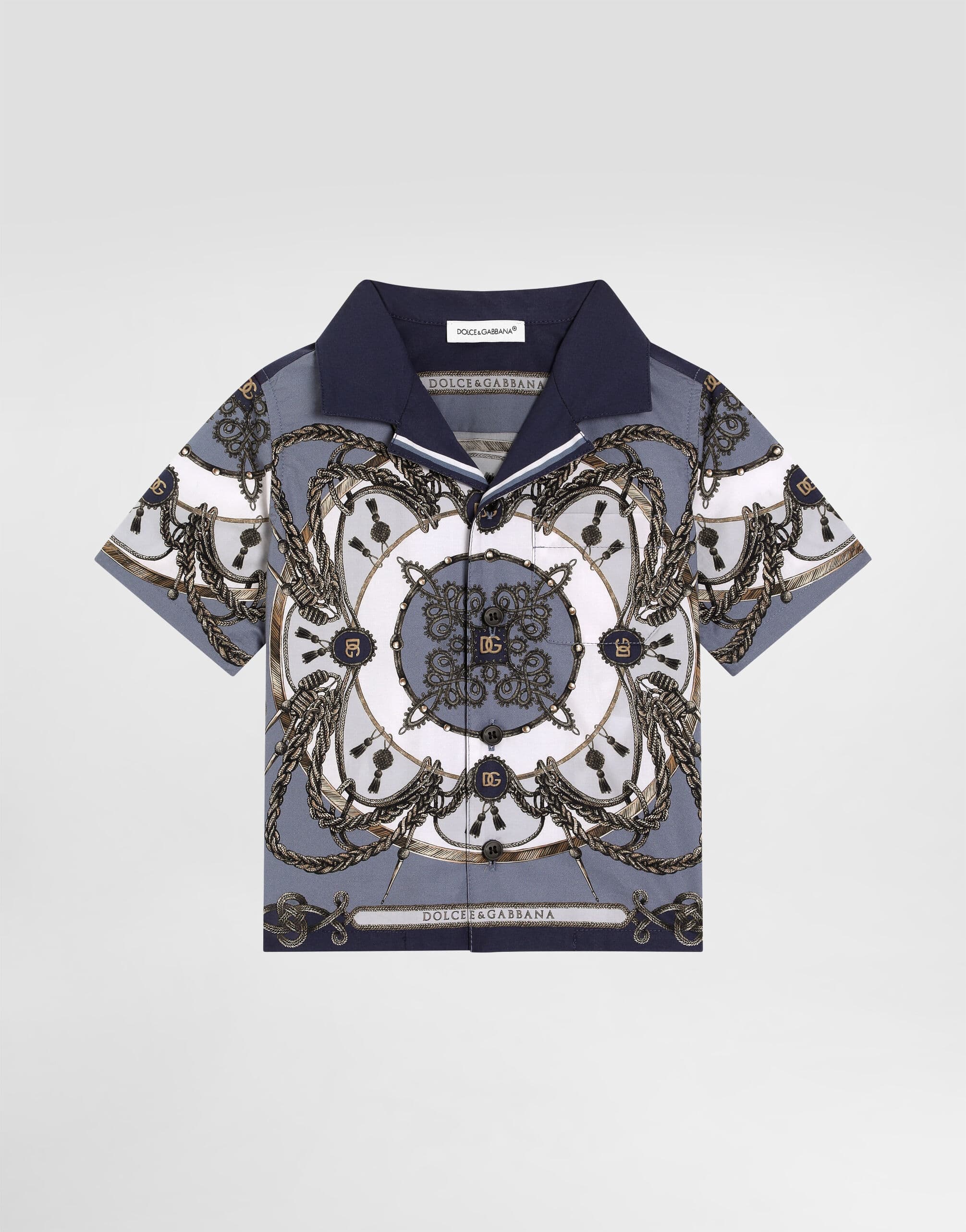 Dolce & Gabbana Kids Cargo-Print Poplin Shirt with Hawaii Collar - 1