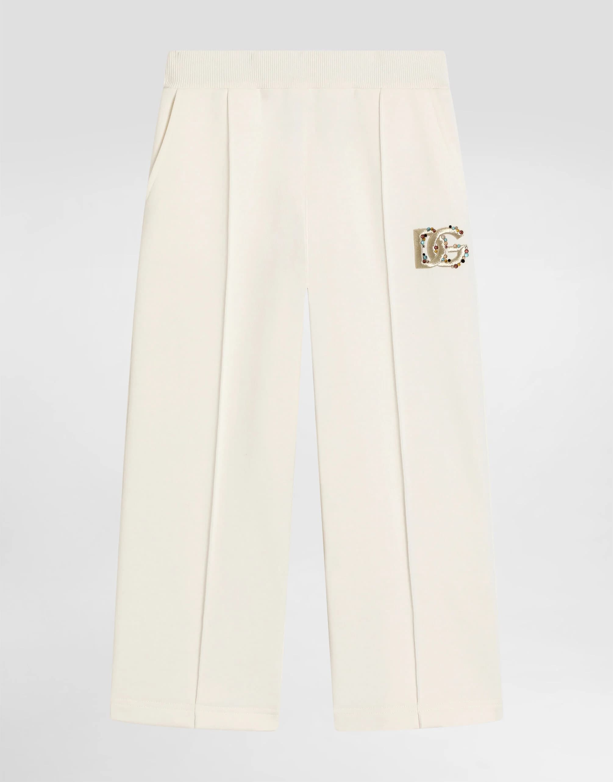 Dolce & Gabbana Kids' Fleece Trousers with DG Embroidery and Rhinestones - 1