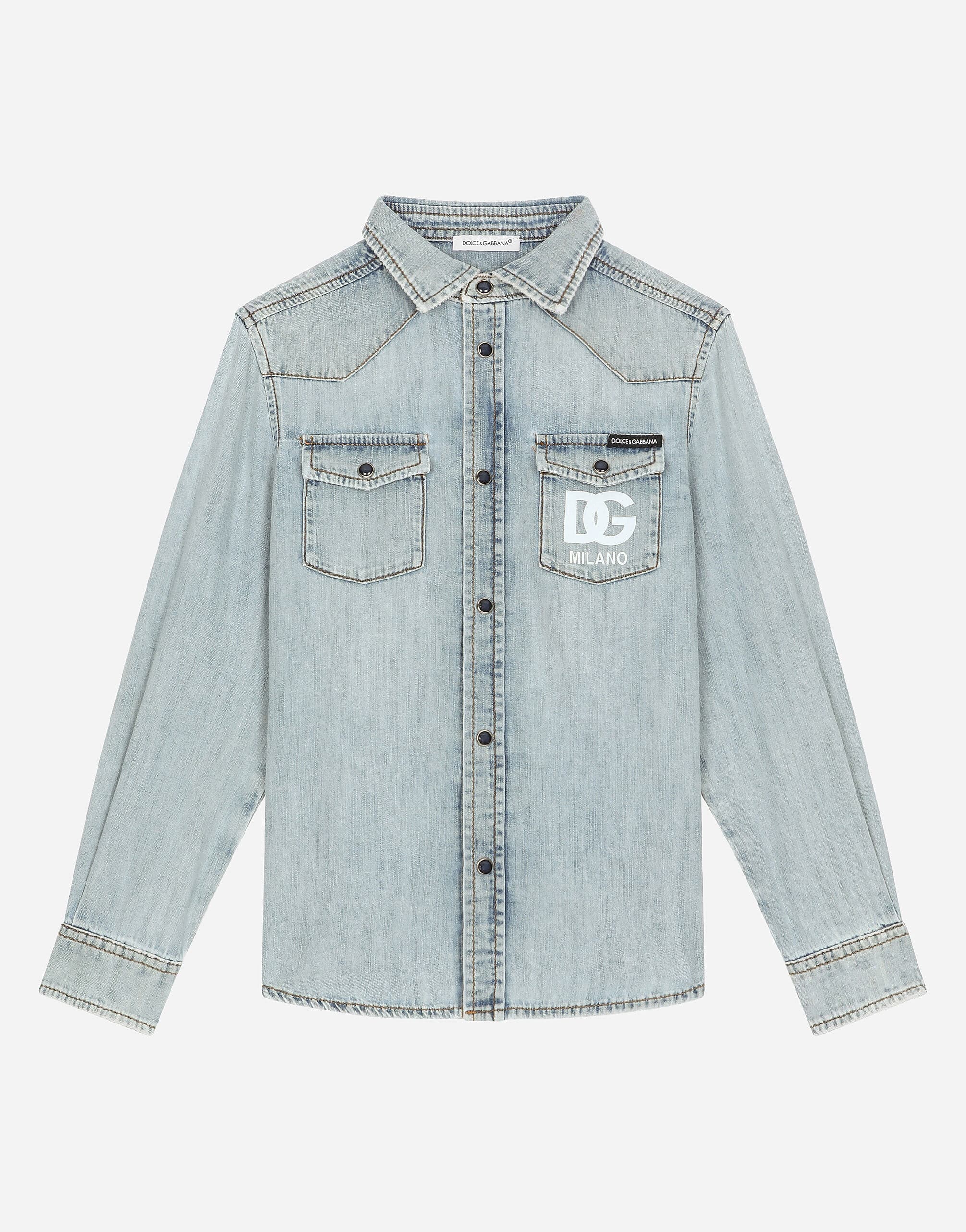 Dolce & Gabbana Kids Denim Shirt with DG Logo - 1