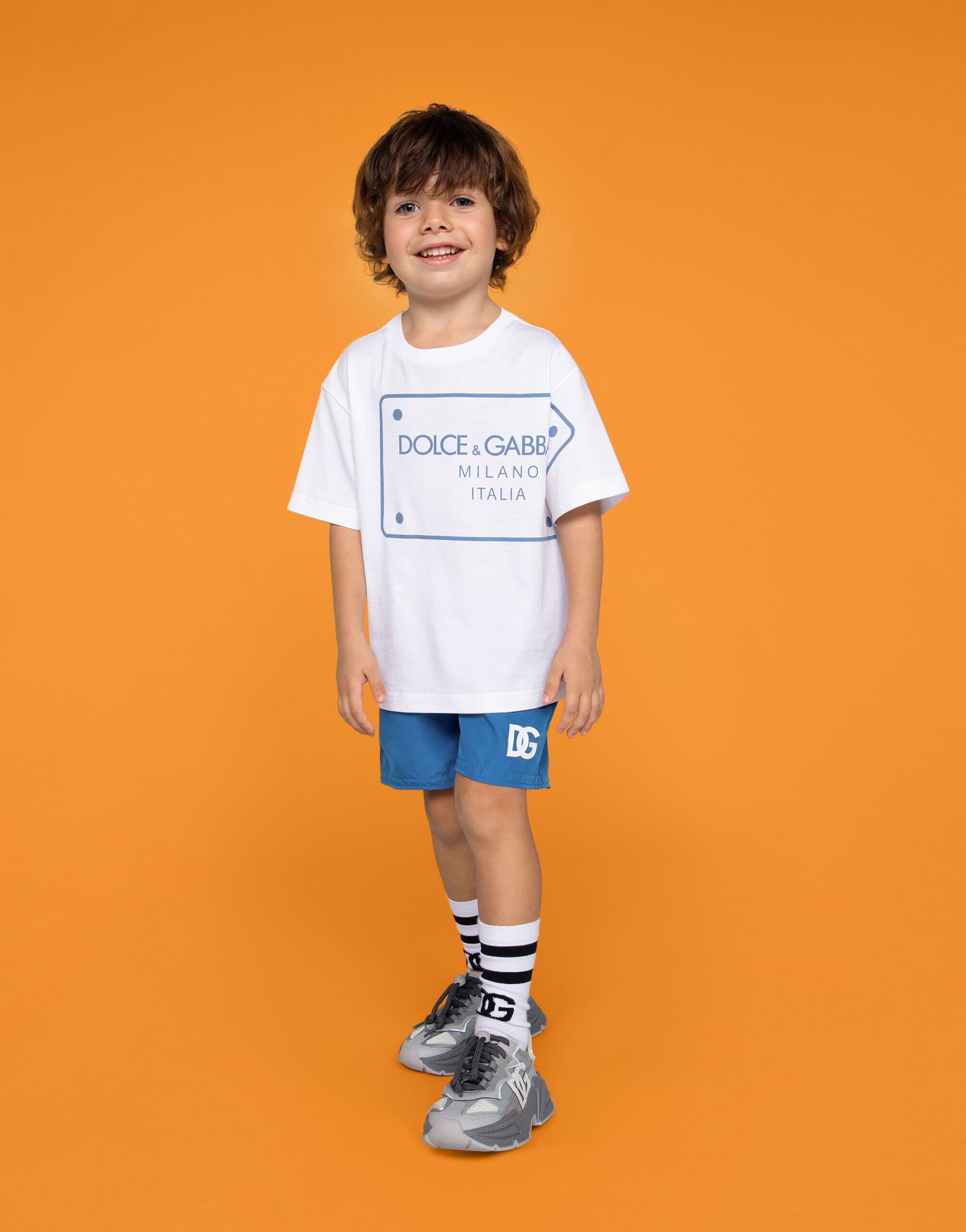 Dolce & Gabbana Kids' Nylon Swim Trunks with DG Logo Print - 2