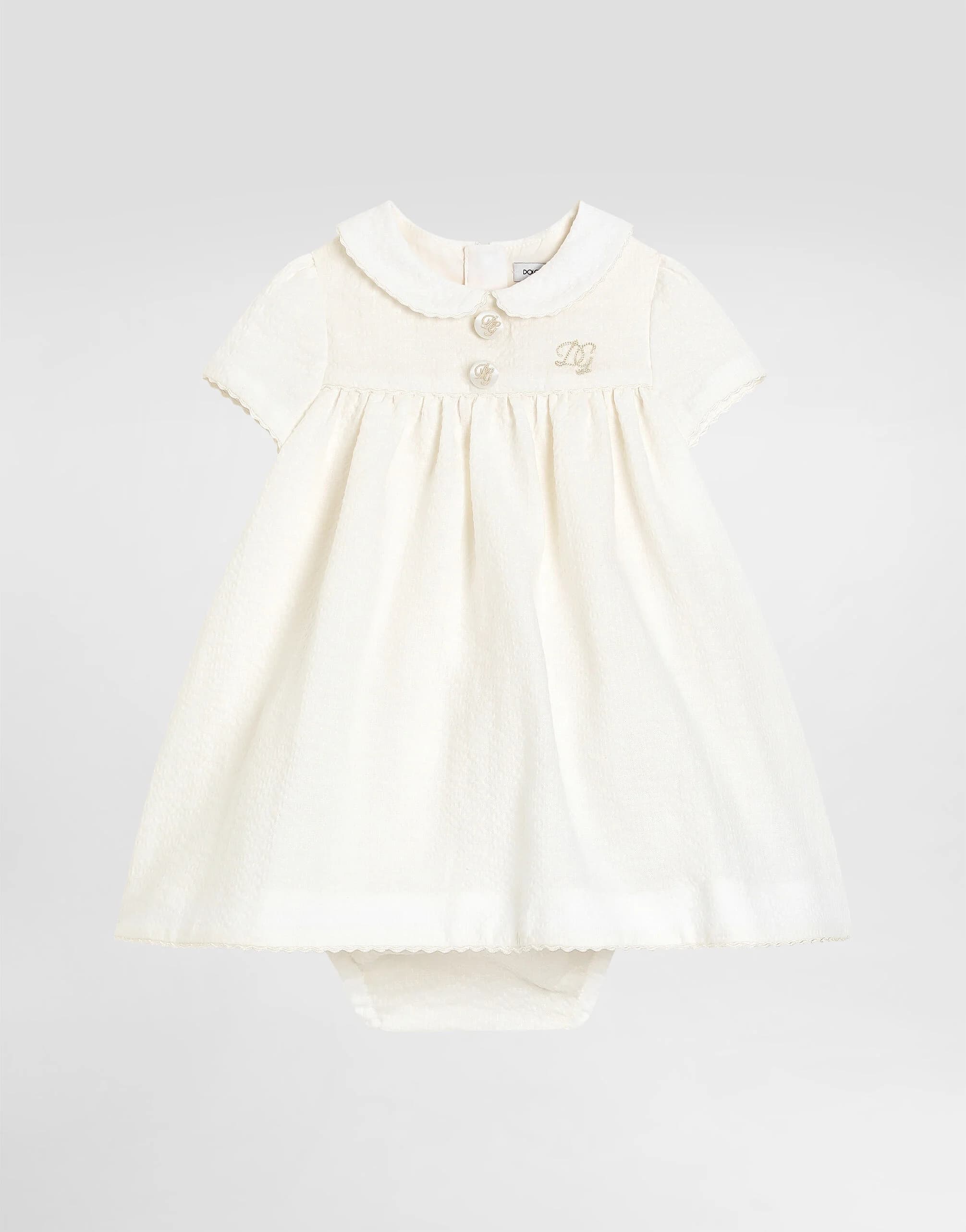 Dolce & Gabbana Kids Baby Girl's Seersucker Linen Dress with Embroidery - 1