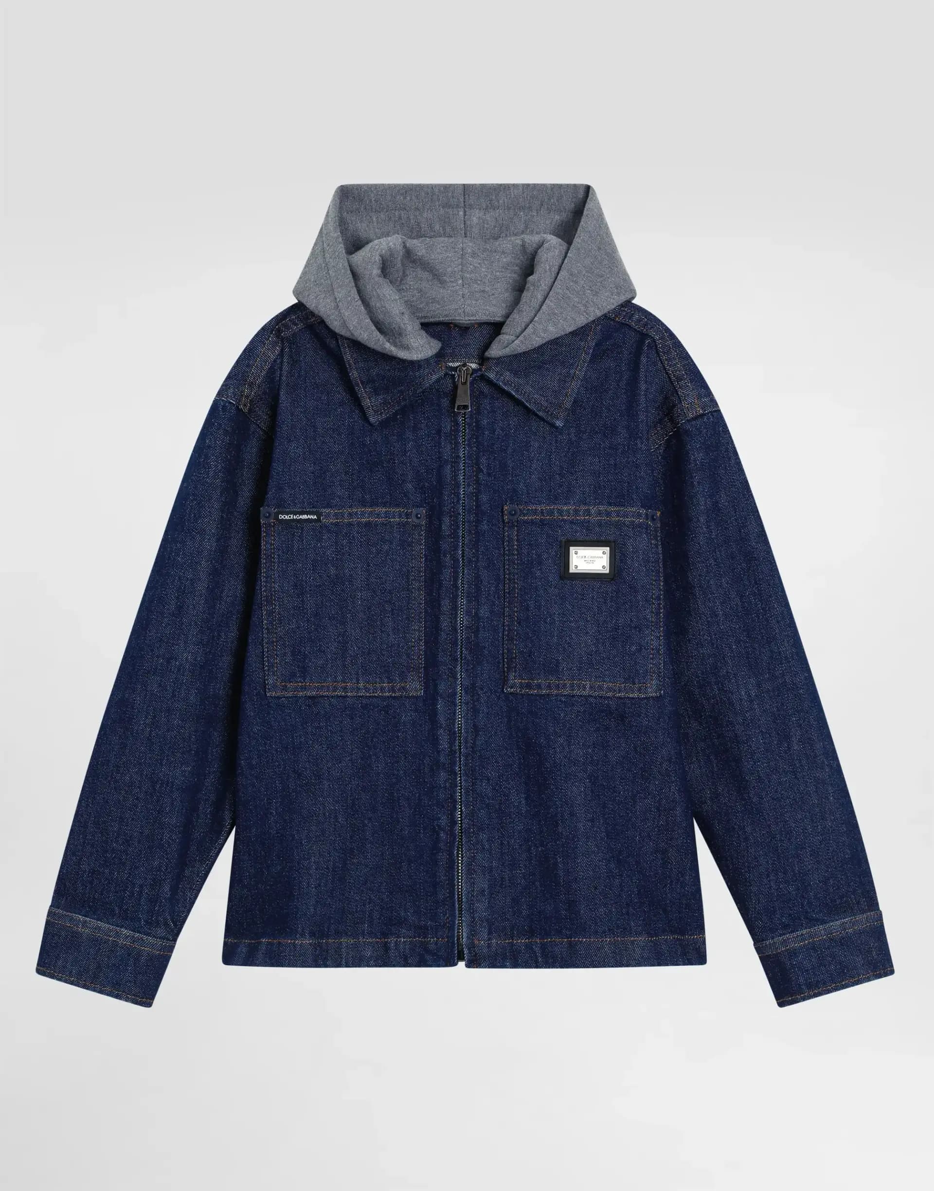 Dolce & Gabbana Kids denim bomber jacket with a hood - 1