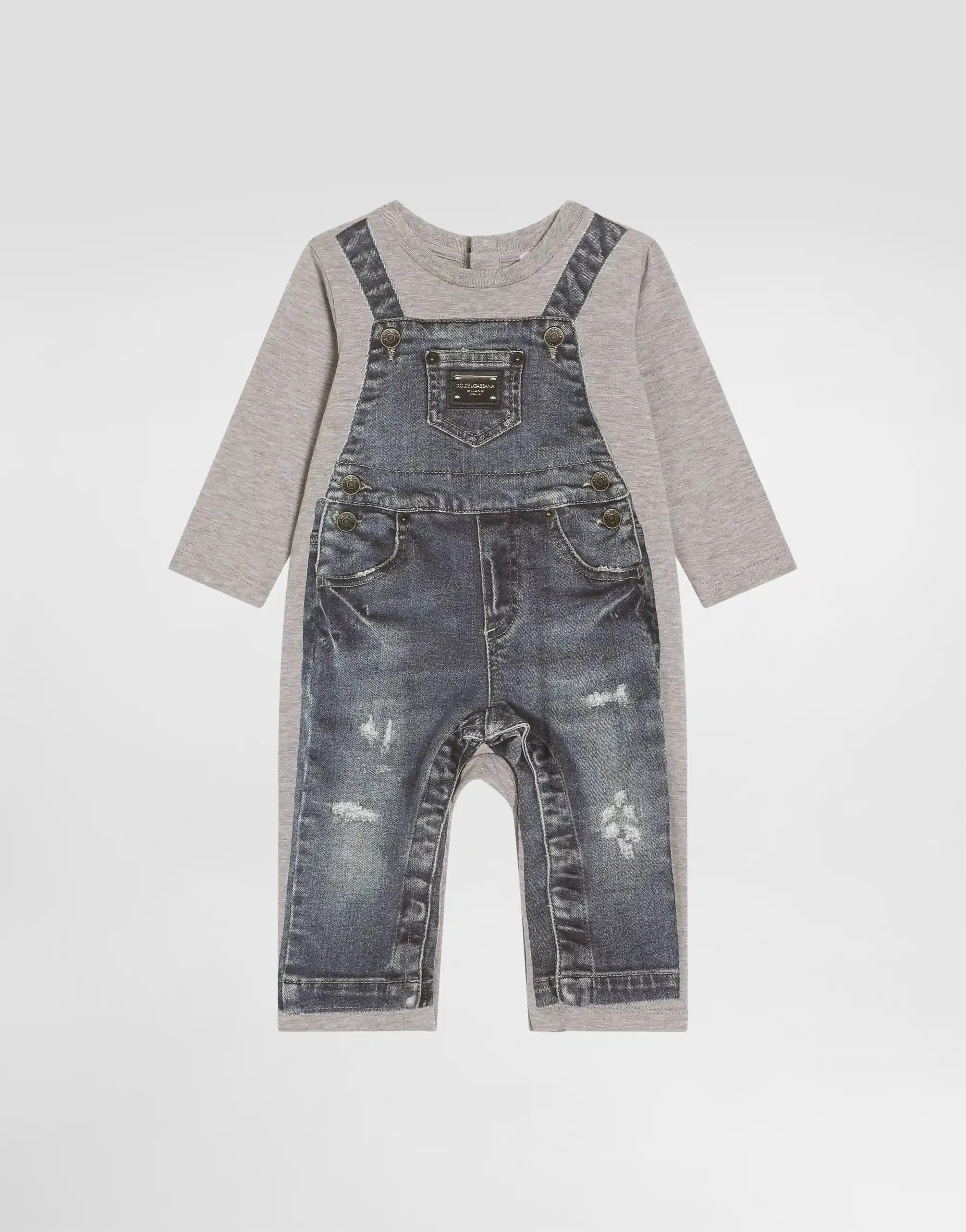 Dolce & Gabbana Kids Baby Jersey Romper with Denim-Effect Print - 1