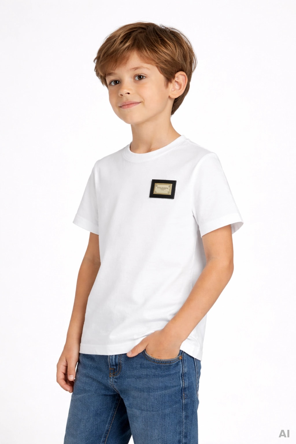 Dolce & Gabbana Kids Jersey T-Shirt with Logo Plate White